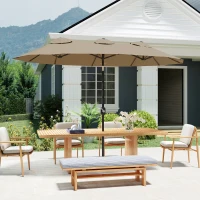 Outsunny parasol, tuinparasol, kantelbaar, met handslinger, windkap, polyester+staal, kaki, 285 x 147 cm(m-9)
