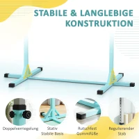 HOMCOM Gymnastik-Turnreck, Reckstange, 13-stufig höhenverstellbar, bis 75 kg belastbar, Stahl, Buchenholz, Hellblau(m-6)