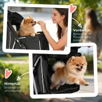 PawHut Hundewagen Faltbar Hundebuggy mit Aufbewahrungskorb Kissen Netzfenster Getränkehalter für kleine Hunde bis 10kg Schwarz(m-7)