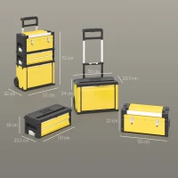 HOMCOM Lot de 3 boîtes à outils sur roulettes empilables et modulaires en acier avec plateau, poignées et serrure, jaune(m-3)