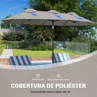 Outsunny Chapéu de Sol Duplo Chapéu de Sol de Jardim com Inclinação de 45° Manivela Estrutura de Aço 295x152x222 cm  Cinza(m-7)
