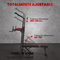 HOMCOM Estación de Musculación Plegable Altura Ajustable con Barra de Dominadas Banco Reclinable para Gimnasio Negro y Rojo(m-5)