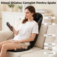 HOMCOM Scaun de Masaj cu Încălzire, Shiatsu și Frământare pentru Spate, Vibrație pentru Șolduri și Coapse, Negru(m-4)