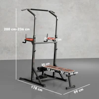 HOMCOM Estación de Musculación Plegable Altura Ajustable con Barra de Dominadas Banco Reclinable para Gimnasio Negro y Rojo(m-3)