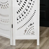 HOMCOM Biombo Plegable de 3 Paneles de Madera 120x170 cm Biombo Separador de Ambientes con Patrones Tallados Elegantes Blanco(m-9)