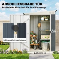 Outsunny Gartenlagerschuppen, Werkzeugschuppen für Gartengeräte, Fenster, Lüftungsöffnungen, abschließbar, Stahl, Dunkelgrau(m-6)