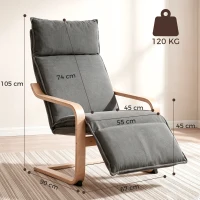 HOMCOM Butaca de Salón Tapizada en Lino con Reposapiés con Balanceo Suave Respaldo Alto Asiento Amplio Gris Oscuro(m-3)