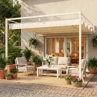 Outsunny Pérgola de Pared de Jardín 3x3 m con Techo Retráctil Protección UPF30+ Drenaje Cenador de Jardín para Exterior Beige(m-10)