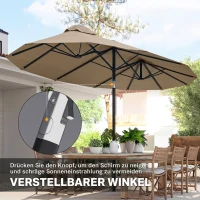Outsunny parasol, tuinparasol, kantelbaar, met handslinger, windkap, polyester+staal, kaki, 285 x 147 cm(m-4)