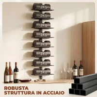HOMCOM Portabottiglie da Parete in Acciaio per 8 Bottiglie di Vino, Cucina e Sala, 27x10x93.5 cm, Nero(m-6)