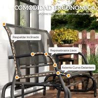 Outsunny Mecedora de Exterior de 3 Plazas con Reposabrazos Carga 300 kg para Terraza Balcón Patio 147x70x85 cm Negro(m-8)