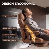 HOMCOM Scaun de Birou cu Masaj, 6 Puncte de Vibrație, Pernă Lombară, Reglabil pe Înălțime, Maro(m-6)