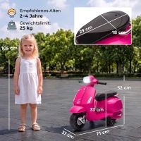 AIYAPLAY Elektro Motorrad Kinder Vespa 6V Elektromotorrad mit Stützrädern, Scheinwerfer, Hupe für 2-4 Jahre 71 x 37 x 52 cm Rosa(m-3)