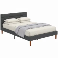 HOMCOM Cama Tapizada 140x200 cm con Cabecero Acolchado de Rejilla Almacenaje Inferior Láminas de Madera Gris(m-11)