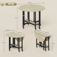 HOMCOM Klaptafel, Tafel met inklapfunctie en open opbergrek, Verrijdbare keukentafel voor eetkamer, kleine ruimtes, Naturel(m-3)
