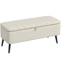 HOMCOM Sitzbank mit Stauraum Polsterbank mit Leinenoptik, Sitztruhe mit Stahlbeine 102 x 40 x 44 cm, Cremeweiß(m-12)