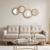 HOMCOM Decoración de Pared de Metal 3D de Espejos Redondos Adorno Metálico para Salón Dormitorio Comedor 107x56cm Dorado(m-9)
