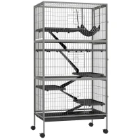 PawHut Cușcă pentru Iepuri cu 4 Intrări pe Niveluri Multiple cu Hamac, din Oțel și PP, 80x52x159 cm(m-1)