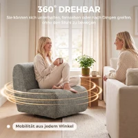 HOMCOM Draaibare loungestoel met chenille-look, brede zitting, voor woonkamer, slaapkamer, grijs(m-6)