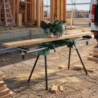 HOMCOM Support pour Scie à Onglet Pliable Universel avec 2 Rouleaux de Support Hauteur et Largeur Réglables Charge 200 kg Vert(m-5)