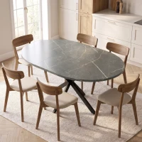 HOMCOM Mesa de Jantar Extensível Oval para 4 a 6 Pessoas Mesa de Cozinha com Extensão 100-135 cm Efeito Mármore Preto(m-2)