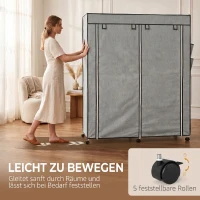 HOMCOM Kleiderschrank Stoffschrank, Türen, 2 Kleiderstangen, 10 Fächer, Grau(m-6)