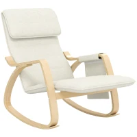 HOMCOM Silla Mecedora con Reposapiés Ajustable en 5 Posiciones Bolsillo Lateral Reposabrazos de Madera Reposacabezas Crema(m-11)