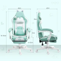 HOMCOM Scaun de Gaming Rabatabil cu Suport pentru Picioare și Perne, din Piele Ecologică și Spumă, 65x62x116-124 cm, Alb și Albastru(m-3)