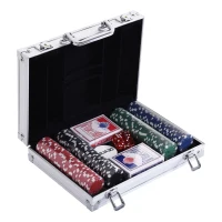 HOMCOM Pokerkoffer pokerset pokerchips 4/5 kleuren 2x kaartspel 5x dobbelstenen 1x aluminium koffer(m-11)