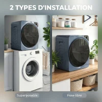 HOMCOM Sèche linge à évacuation compact, sèche-linge électrique 1000 W 3 Kg, 5 modes de séchage, cuve en acier inoxydable, bleu(m-9)