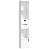 HOMCOM Estante com 2 gavetas, Armário de livros estreito com 3 prateleiras abertas, para escritório, quarto 30x24x158cm Branco(m-1)