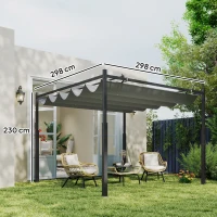Outsunny Pérgola de Jardín 3x3 m con Techo Retráctil y Accesorio Magnético Protección UV30+ Columnas Metálicas y Ganchos Gris(m-3)