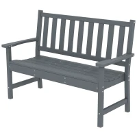 Outsunny Gartenbank 2-Sitzer wetterfest Kunststoff Outdoor Sitzbank mit Lamelldesign Holzoptik Rückenlehne Grau(m-11)