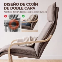 HOMCOM Butaca de Salón Tapizada en Lino con Reposapiés con Balanceo Suave Respaldo Alto Asiento Amplio Marrón Claro(m-5)