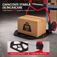 HOMCOM Cărucior de Transport cu Mâner Telescopic, Capacitate 60 kg, Cadru din Oțel, Roșu(m-6)