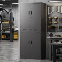HOMCOM Szafa metalowa 180 cm, zamykana szafka narzędziowa z szufladą i regulowanymi półkami, Czarna(m-10)
