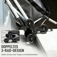 HOMCOM Einkaufstrolley, 40 L Oxford-Tasche, 3-Rad-Design, Aluminiumrahmen, Sitz, Duneklgrau(m-6)