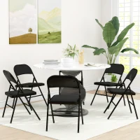 HOMCOM 6er-Set Klappstühle, Tragbare Bürostühle, Stahlbeine, Faltstuhl für Büro, Empfang, Wartezimmer, Leinenoptik Schwarz(m-8)