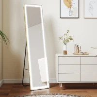 HOMCOM 2 in 1 Ganzkörperspiegel mit LED-Licht, freistehend, wandmontiert, dimmbar, 40 cm x 37 cm x 156,5 cm, Silber(m-9)