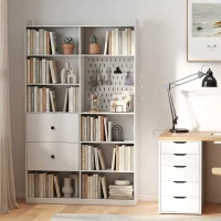 HOMCOM Bibliothèque, Étagère 6 Niveaux, 120 x 30 x 200 cm, Meuble de Rangement avec 2 Tiroirs et Panneau Perforé, Blanc(m-15)