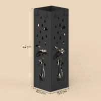 HOMCOM Suport de Umbrele Pătrat din Metal pentru Intrare, Suport Autoportant cu Tavă Detașabilă și 4 Cârlige, pentru Interior și Exterior, 15.5x15.5x49 cm, Negru(m-3)
