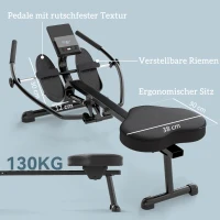SPORTNOW Hydraulisches Rudergerät für Zuhause mit 12 Widerstandsstufen, mit LCD-Bildschirm und rutschfesten Pedalen Max. 130 kg(m-7)