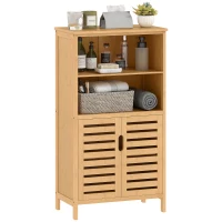 kleankin Meuble de rangement salle de bain en bambou avec 2 portes ajourées et 2 compartiments 50 x 29 x 92 cm naturel(m-1)