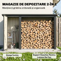 Outsunny Magazie pentru Lemne cu Acoperiș Înclinat, 235x67x149 cm, Gri Închis(m-4)