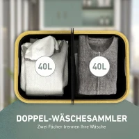 HOMCOM Doppel-Wäschekorb mit Deckel, 80L zusammenklappbarer Wäschesammler mit Griffmulden(m-4)