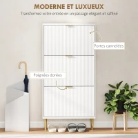 HOMCOM Meuble à chaussures 18 paires avec 3 tiroirs rabattables, portes cannelées et étagères réglables, 60x24x122,5cm, blanc(m-4)