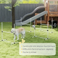 PawHut Agility pour Chiens, Kit Agility Chien Parcours, Set de 4 Obstacles Professionnels Hauteur Réglable, Système de Maintien au Sol, Sac de Transport, Jeux Intéressants, Entraînement, Blanc(m-7)
