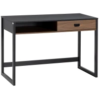 HOMCOM Schreibtisch im Industrie-Design, 1 Schublade, 1 Fach, 110 cm x 50 cm x 76 cm. Braun + Schwarz(m-12)