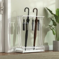 HOMCOM Portaombrelli con Vaschetta per l'Acqua, 21 Fori e 24 Ganci per Ombrello, in Acciaio, 50x24x68 cm, Bianco(m-7)