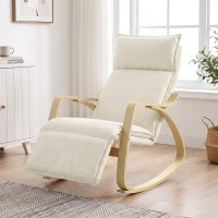 HOMCOM Poltrona de balanço com visual de linho com apoio para pés ajustável em 5 posições e visual de linho, para sala de estar, creme(m-6)